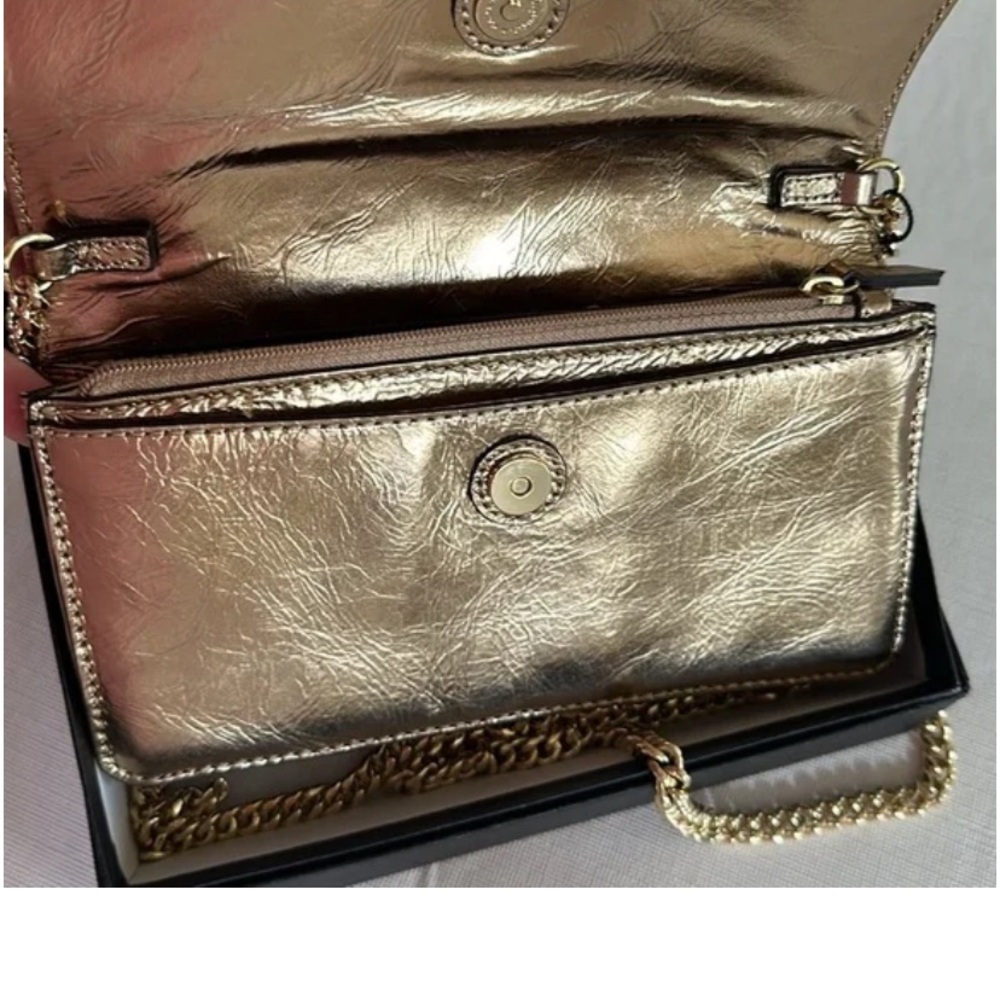 Banana Republic Gold Leather Crossbody Bag with Chain Strap - Picture 2 of 6